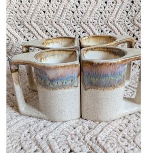 Rodolpho Padilla Signed Pottery Mugs Set 4 Wedge Drip Glaze Stoneware No Stand